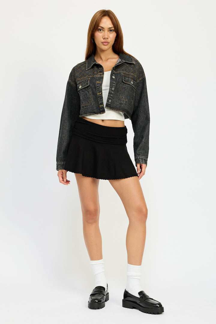 Embroidered Denim Crop Jacket