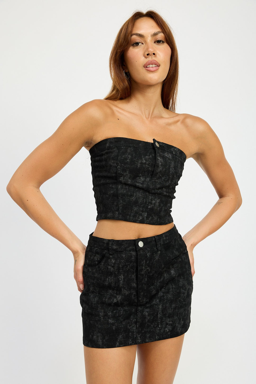 Washed Denim Print Mini Skirt