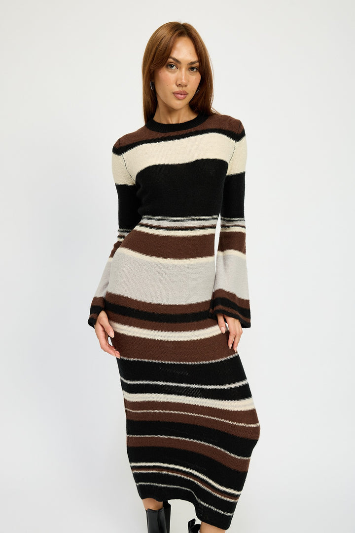 Brown Multi Stripe Maxi Bodycon Dress
