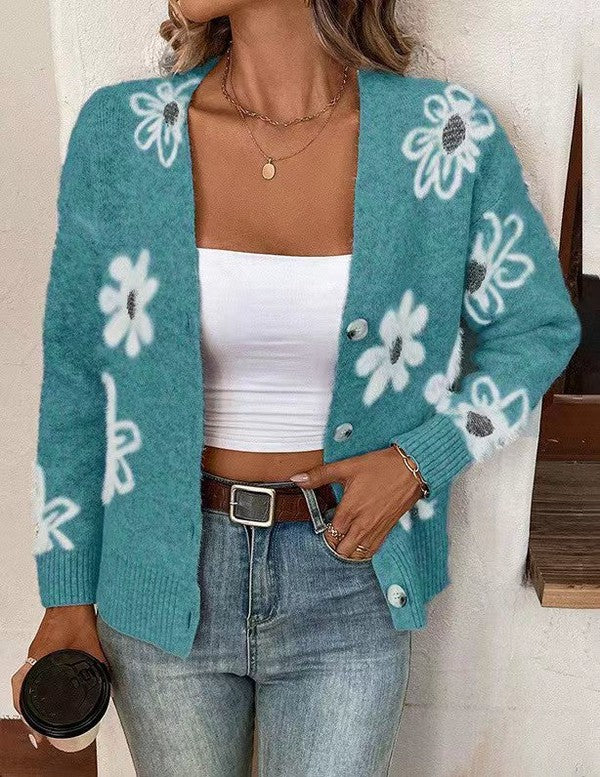 Black Floral Button Front Cardigan 1