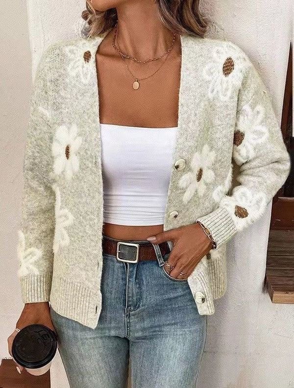 Black Floral Button Front Cardigan 1