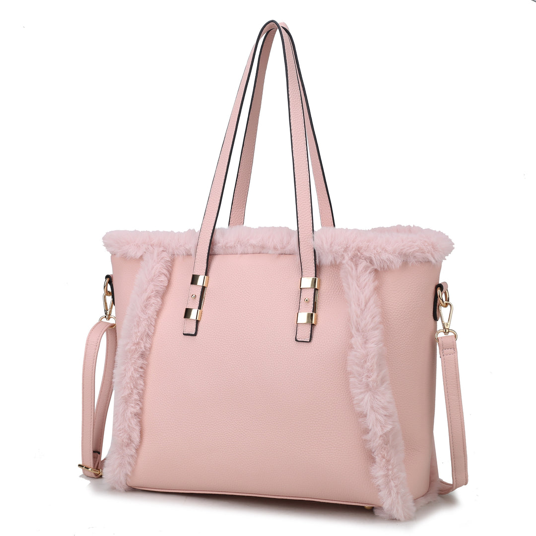 Coffee Mkf Liza With Faux Fur Women Tote Bag By Mia K