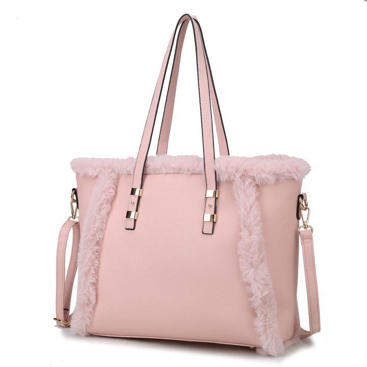 Coffee Mkf Liza With Faux Fur Women Tote Bag By Mia K