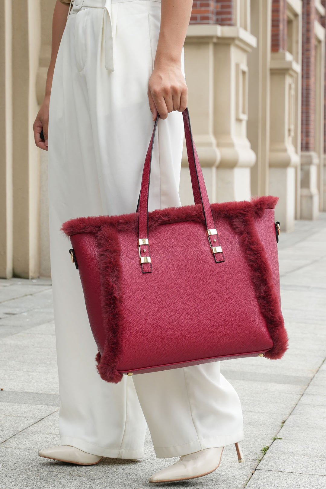 Black Mkf Liza With Faux Fur Women Tote Bag By Mia K