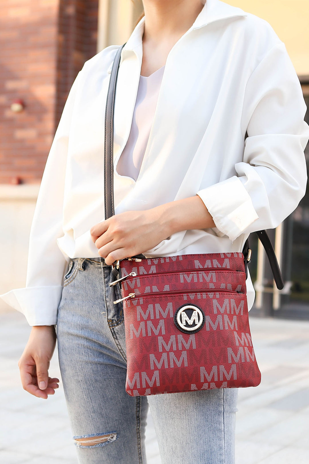 Beige Mkf Lemuel M Signature Crossbody Bag