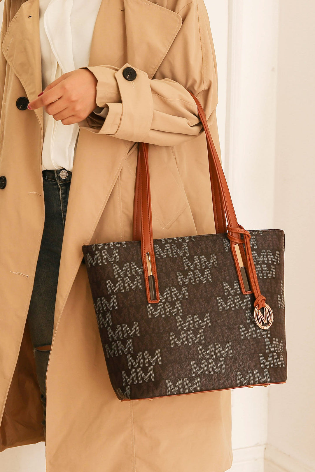 Beige Mkf Aylet M Tote With Mini Bag And Wristlet Pouch