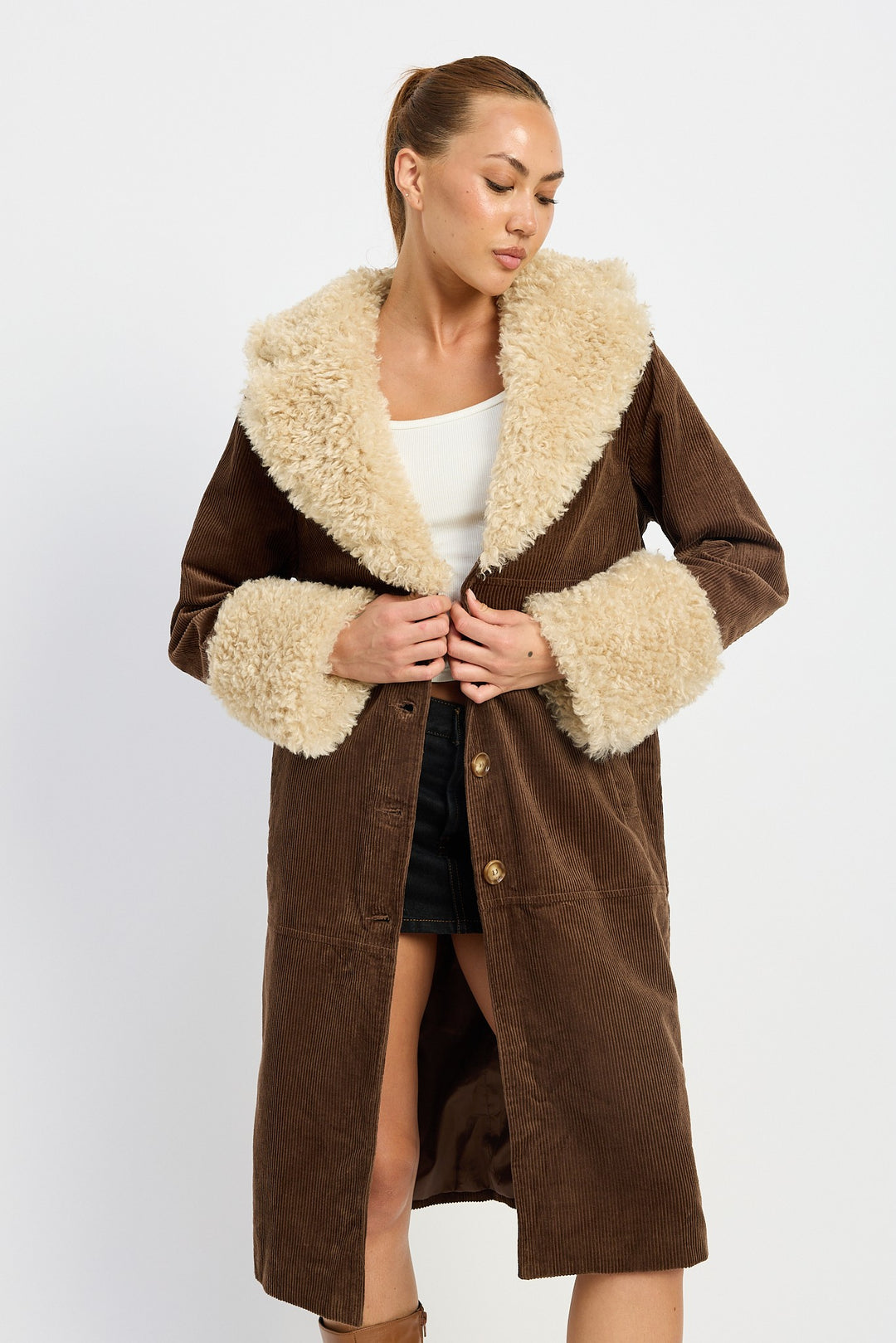 IVORY Faux Fur Mid Trench Coat