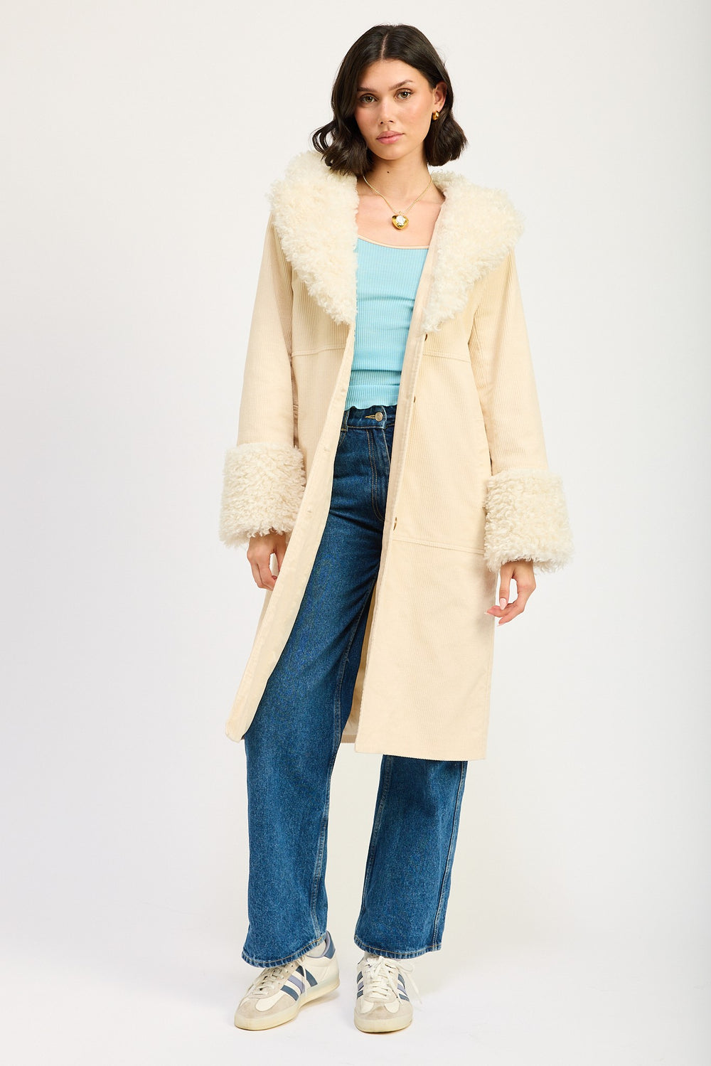 IVORY Faux Fur Mid Trench Coat