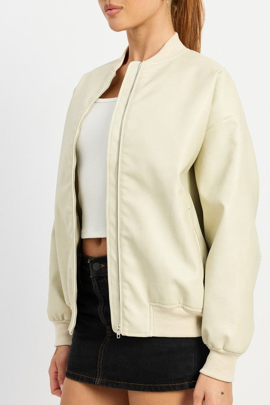 IVORY Vintage Leather Bomber Jacket