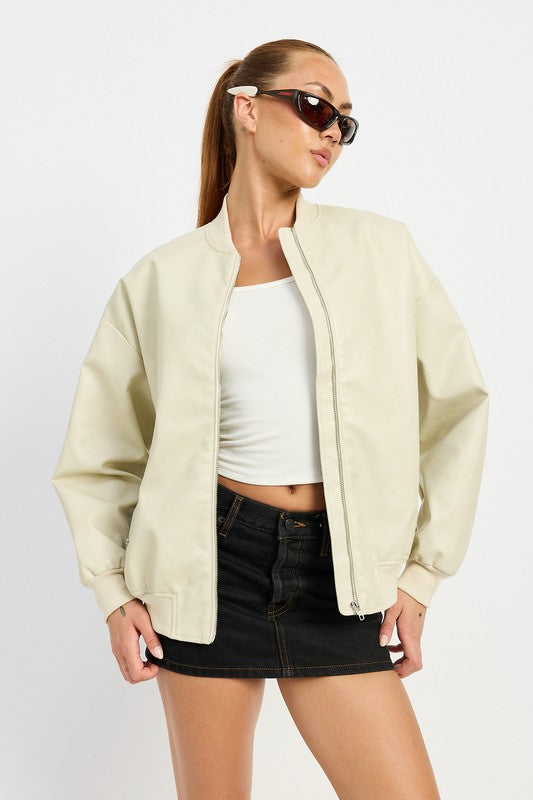 IVORY Vintage Leather Bomber Jacket