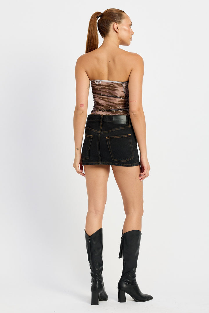 Printed Ruched Strapless Top