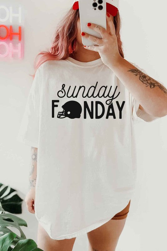 WHITE Sunday Funday Football Game Oversized Graphic Tee