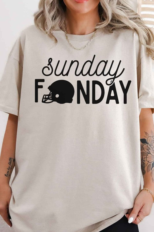 WHITE Sunday Funday Football Game Oversized Graphic Tee