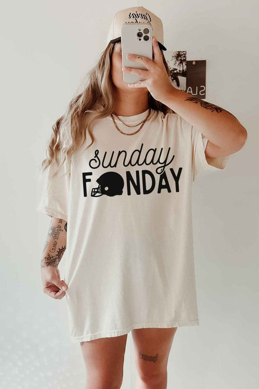 IVORY Sunday Funday Football Game Oversized Graphic Tee