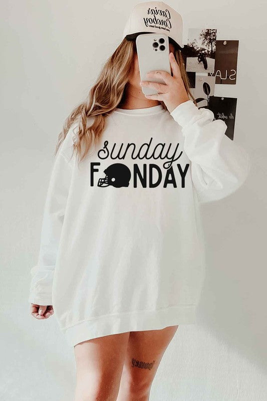 WHITE Sunday Funday Football Game Oversized Sweatshirt