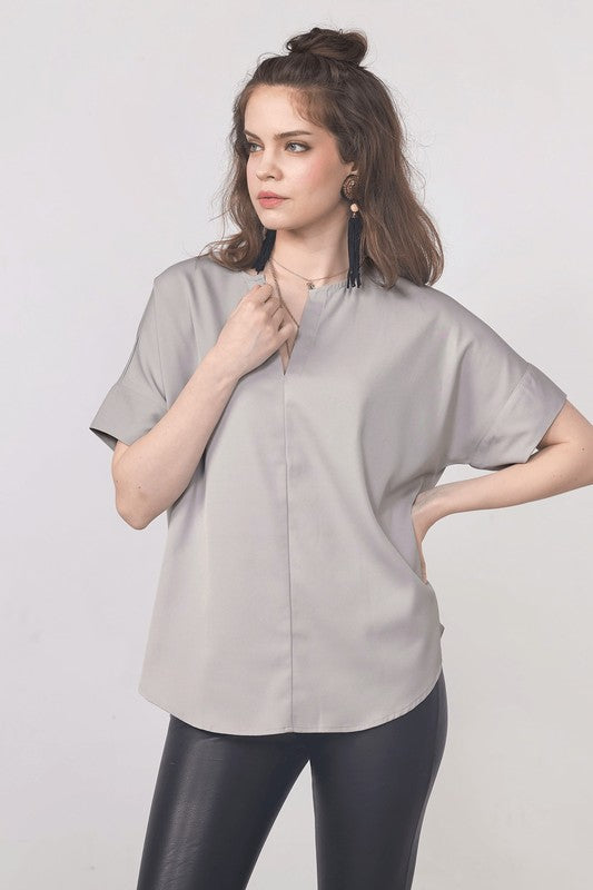 Bone V Neckline Dolman Short Sleeve Blouse Top 1