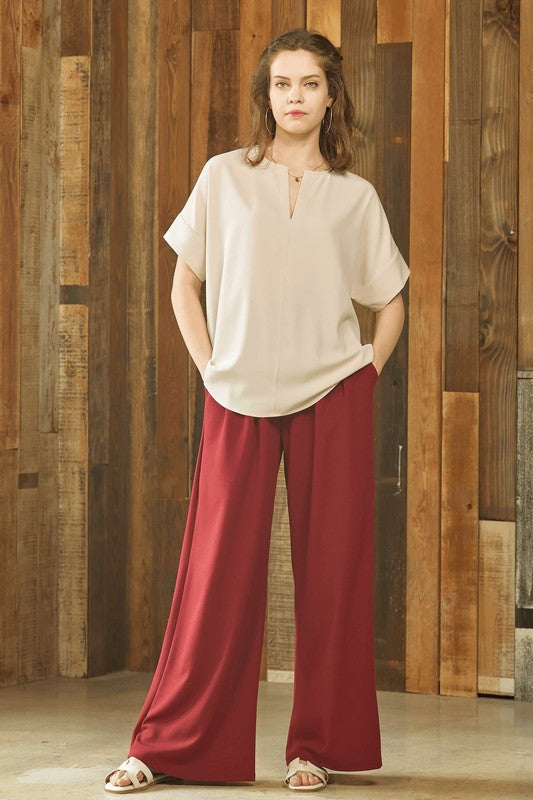 Taupe V Neckline Dolman Short Sleeve Blouse Top 1