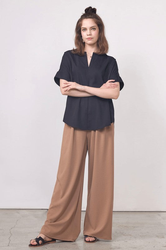 Taupe V Neckline Dolman Short Sleeve Blouse Top 1