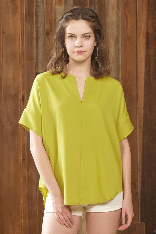 Desert Rose V Neckline Dolman Short Sleeve Blouse Top 1