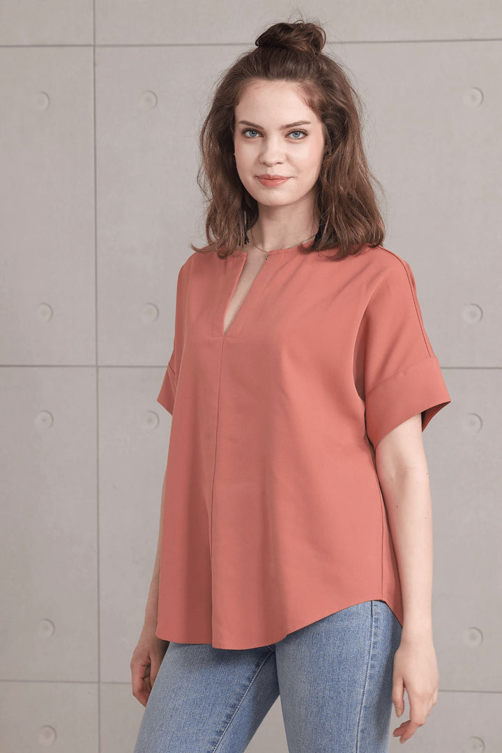Desert Rose Plus V Neckline Dolman Short Sleeve Blouse Top