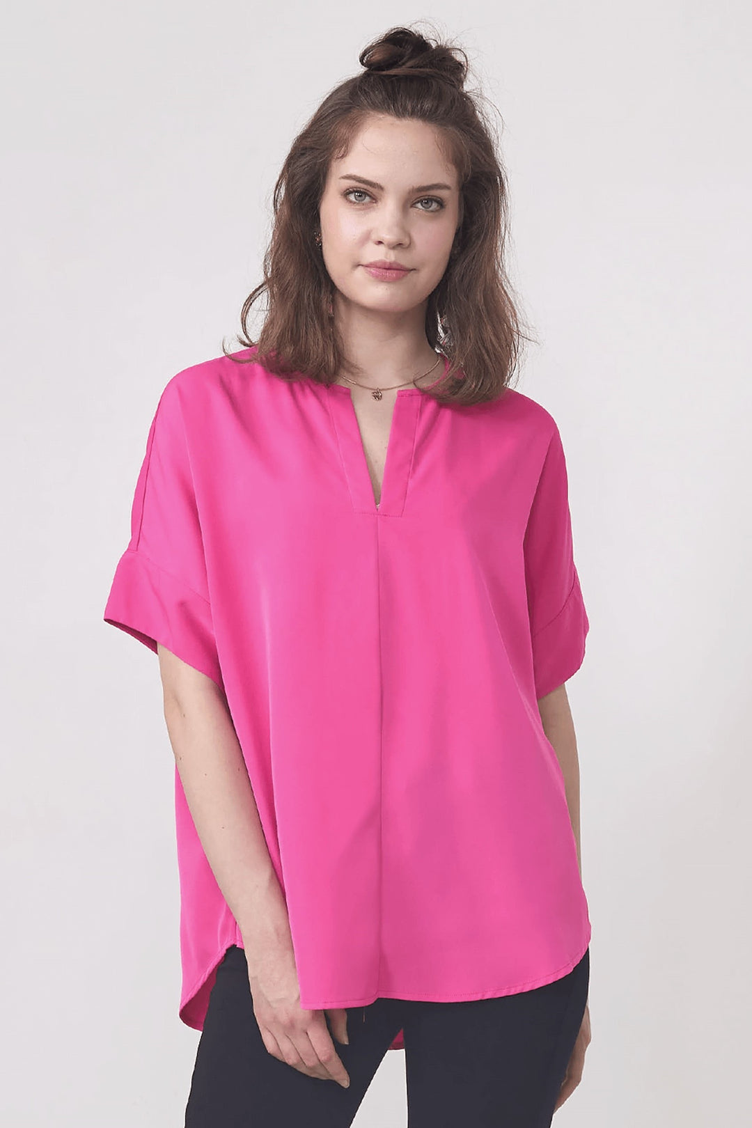 Bone Plus V Neckline Dolman Short Sleeve Blouse Top