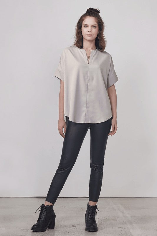 Bone V Neckline Dolman Short Sleeve Blouse Top 1