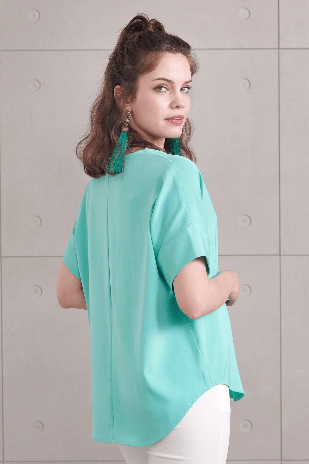 Black Plus V Neckline Dolman Short Sleeve Blouse Top
