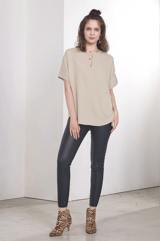 Black Plus V Neckline Dolman Short Sleeve Blouse Top 1