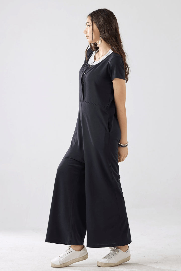 Dream Blue Comfort Button Up Front Closure Jumpsuit