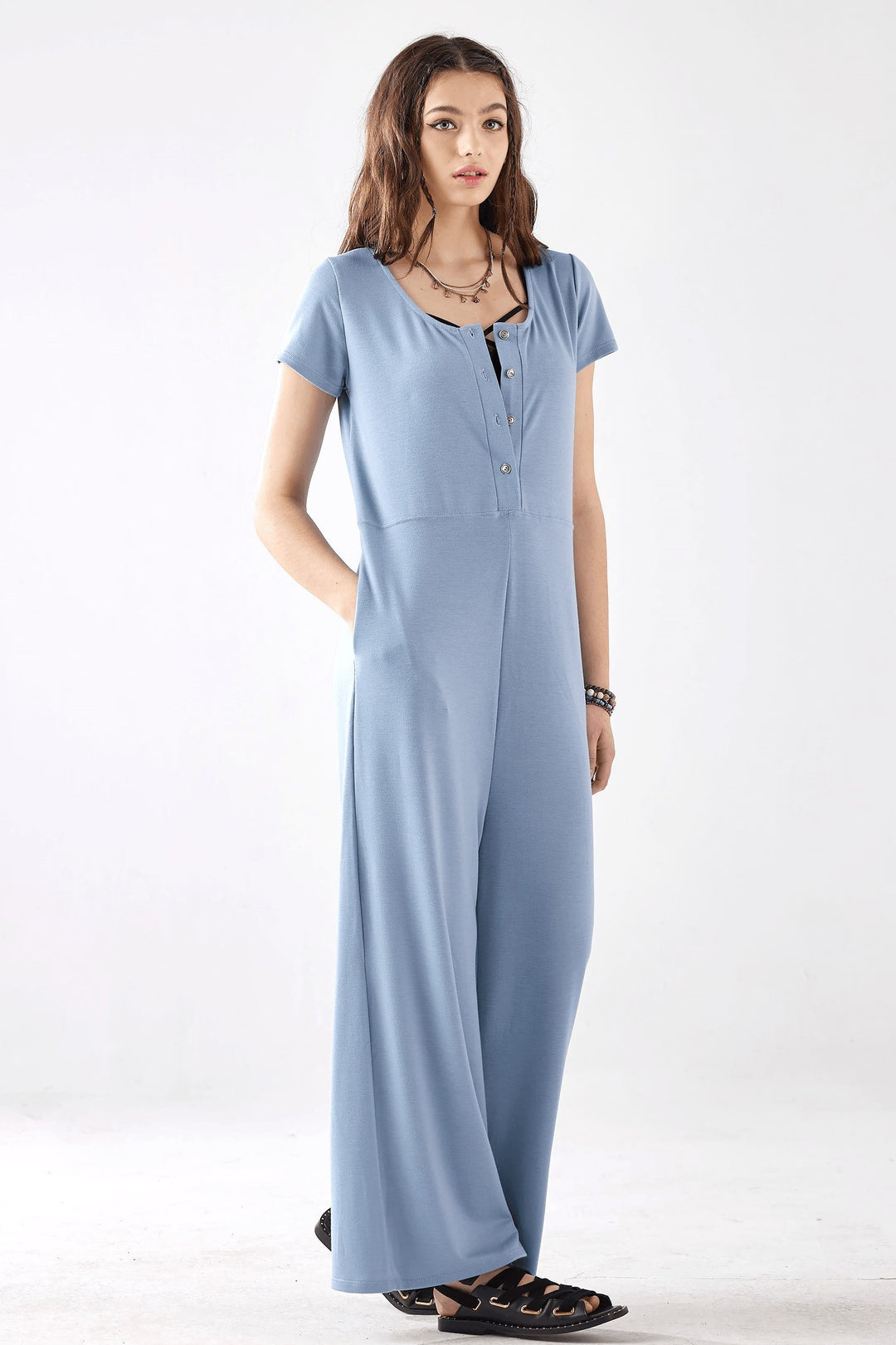 Coconut Shell Comfort Button Up Front Closure Jumpsuit