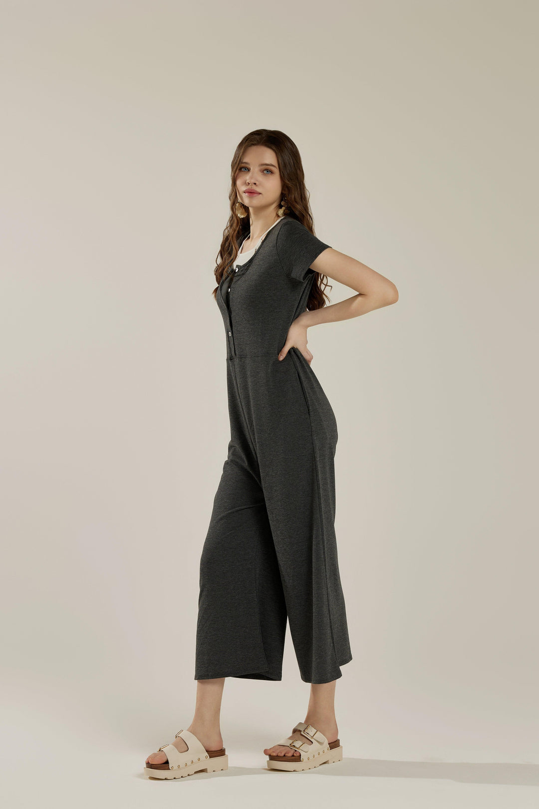 H.Blush Comfort Button Up Front Closure Jumpsuit