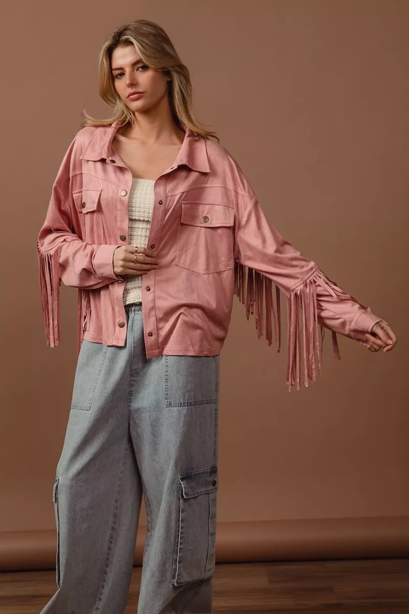 Blush Bibi Suede Fringe Long Sleeve Jacket 1
