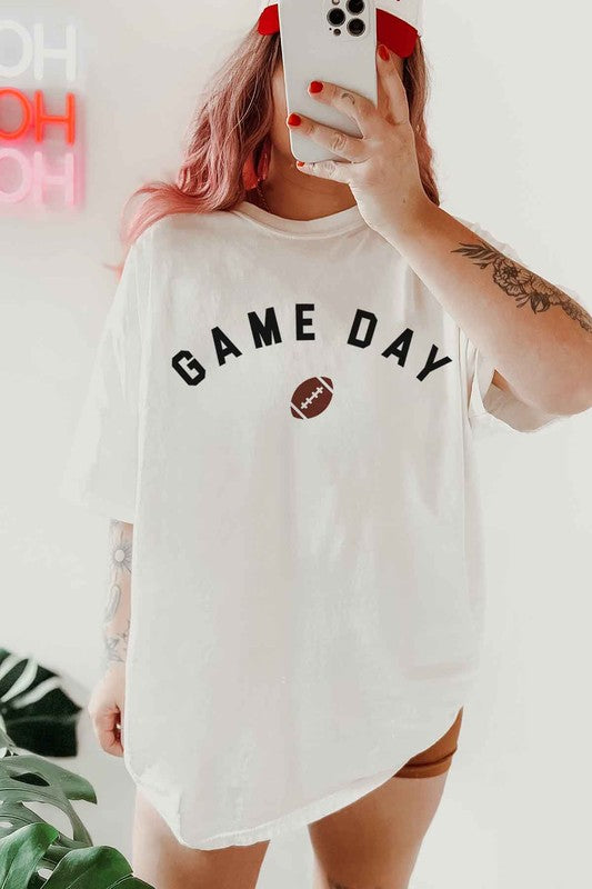 WHITE Game Day Football Tailgate Oversized Graphic Tee