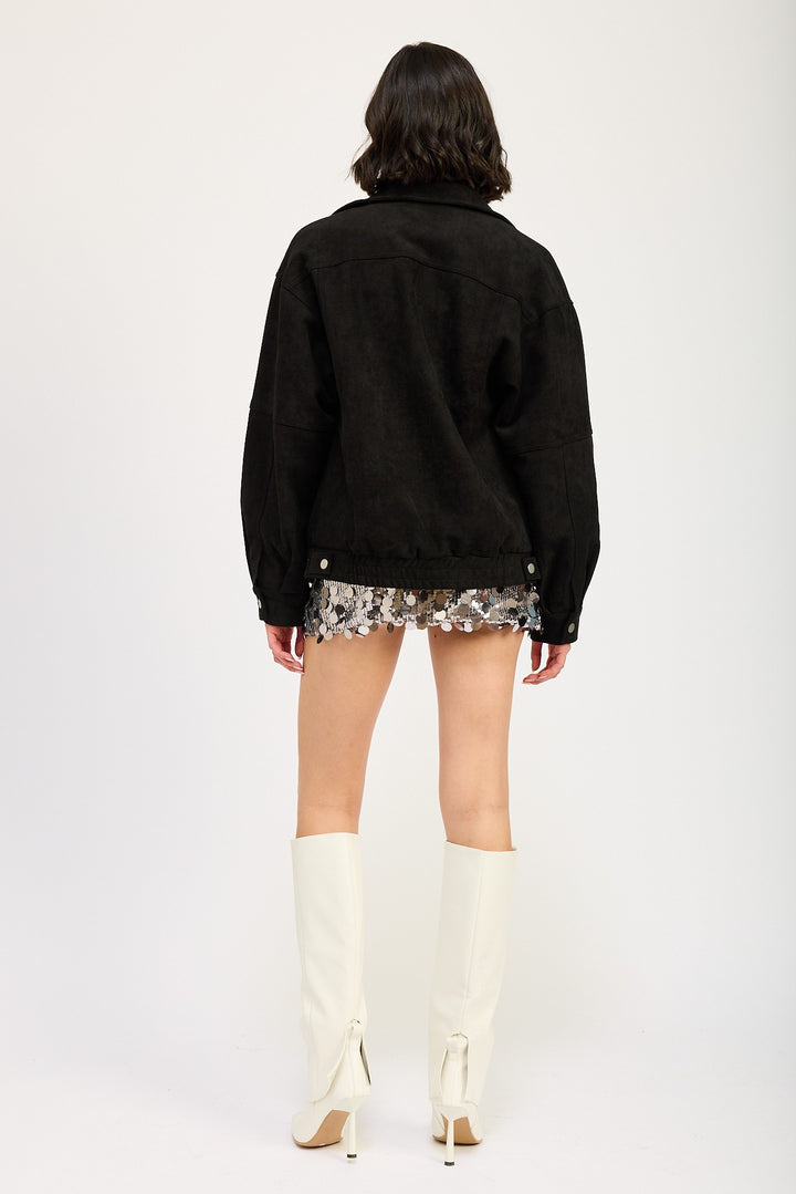 Oversized Suede Bomber Jacket