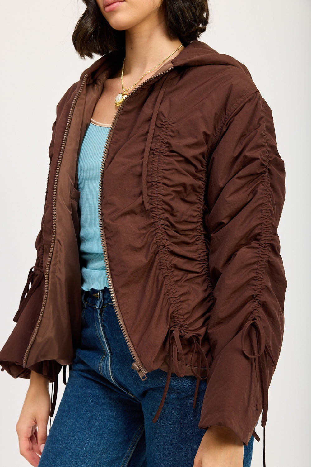 Brown Ruched Puff Jacket
