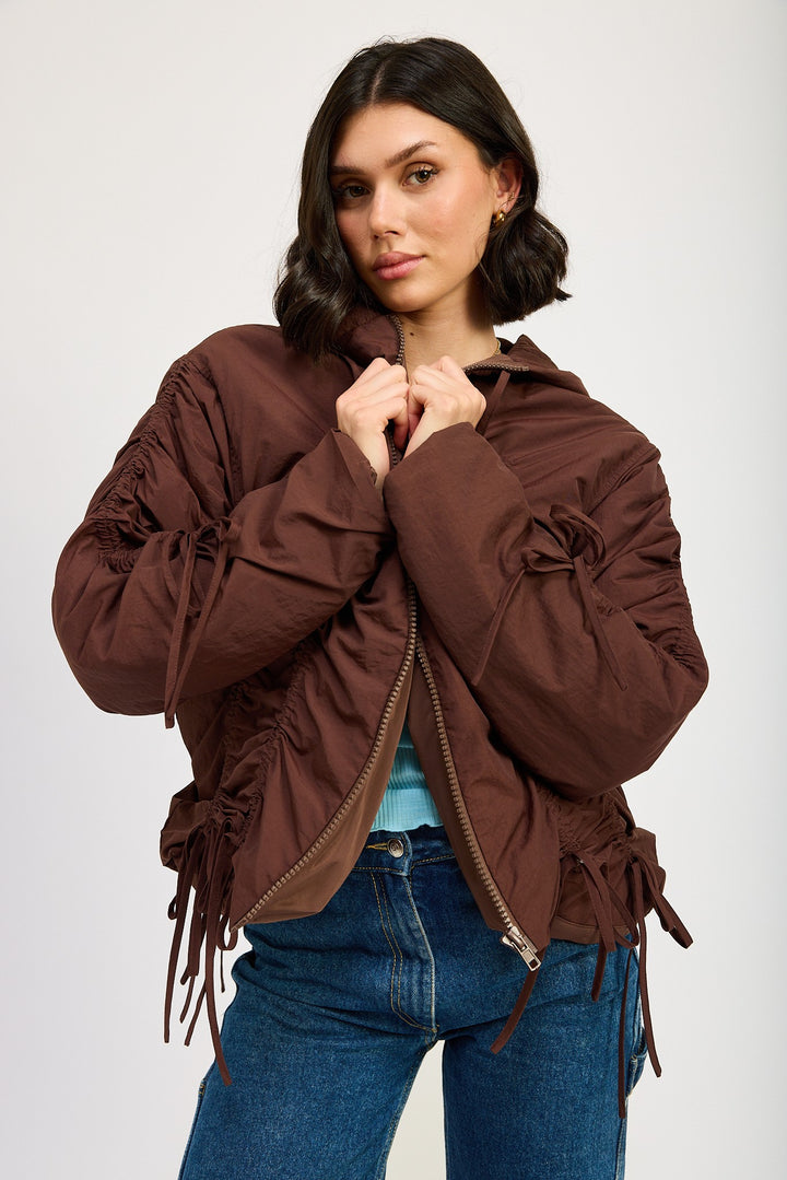 Brown Ruched Puff Jacket
