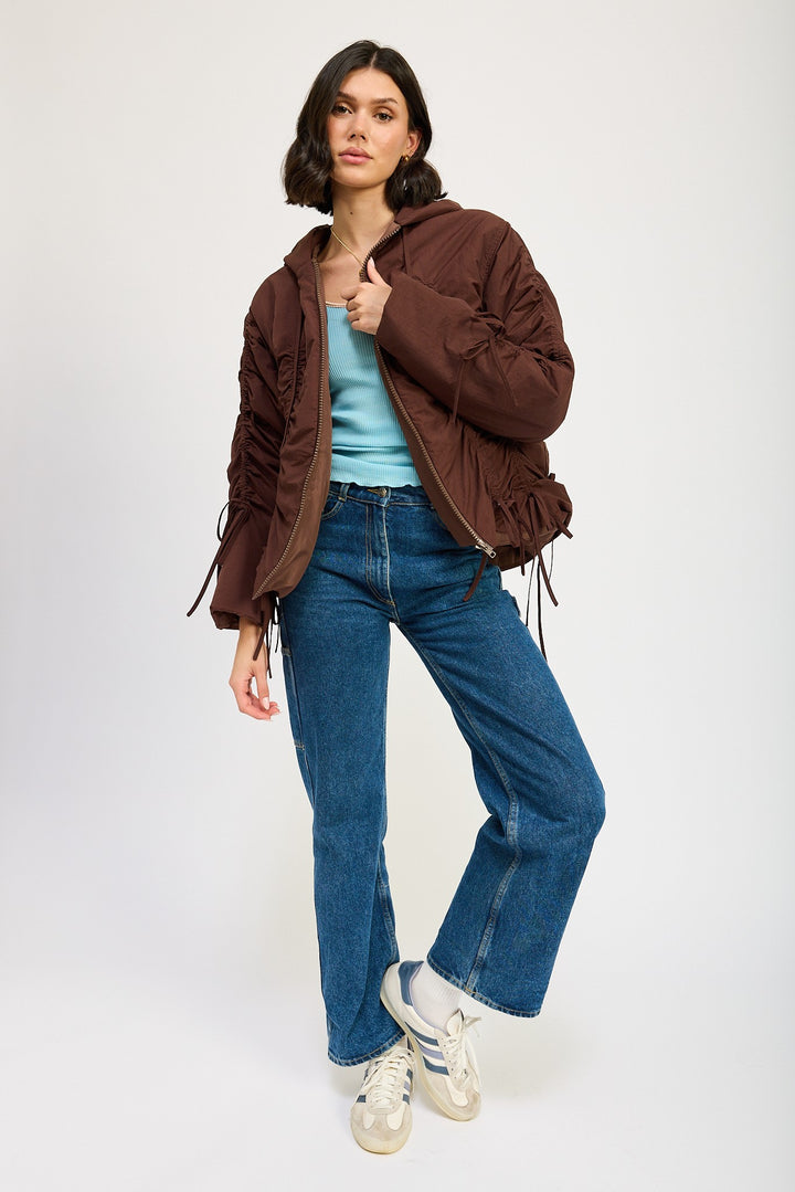 Brown Ruched Puff Jacket
