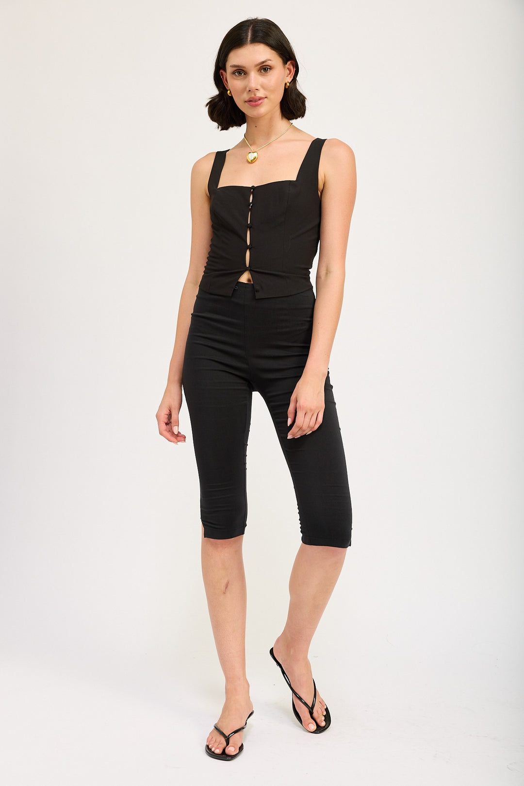 Sleeveless Top With Button Up Detail