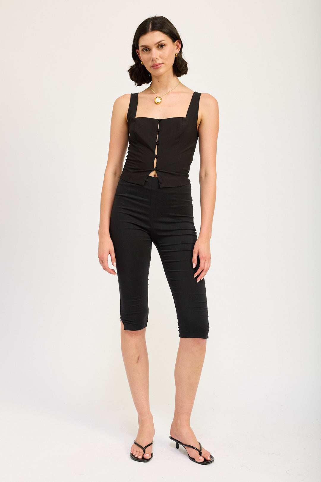 Sleeveless Top With Button Up Detail