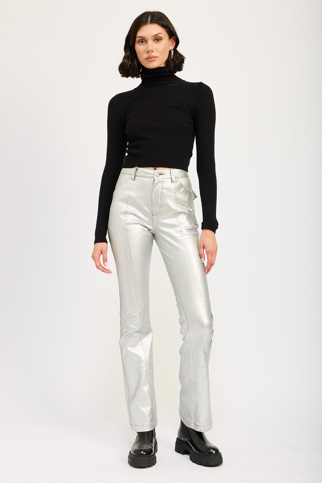 Silver Metallic Flared Pants