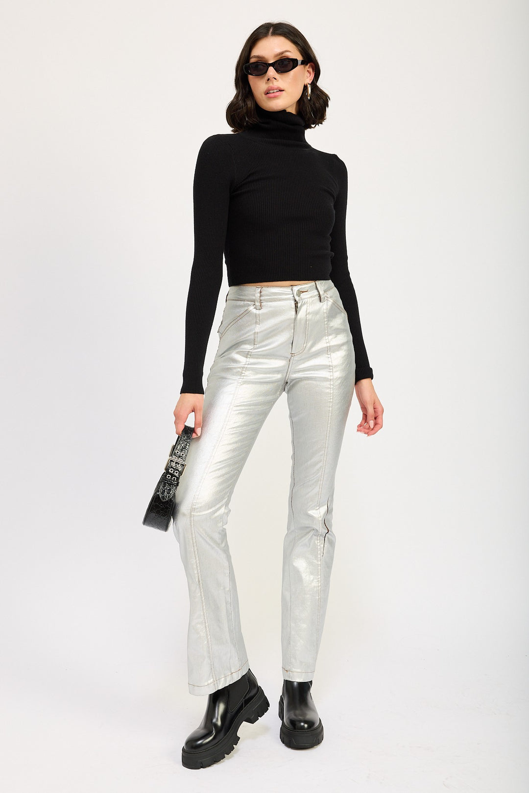 Silver Metallic Flared Pants