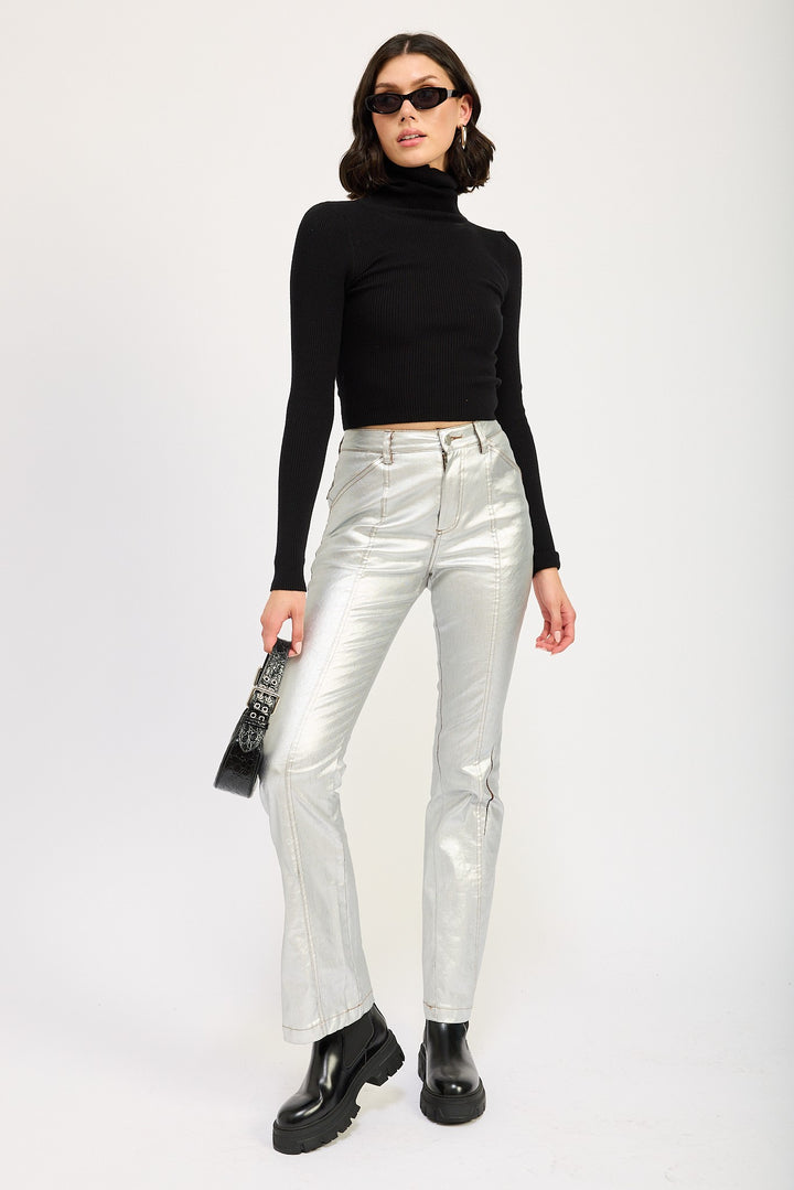 Silver Metallic Flared Pants