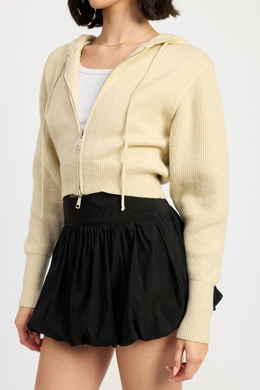 DUSTY BLUE Cropped Hoodie Zip Up