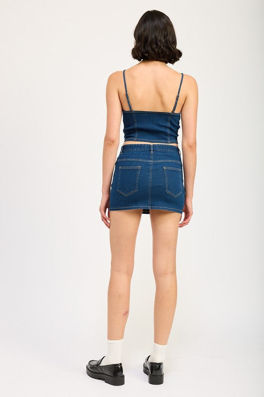 Lace Up Mini Denim Skirt