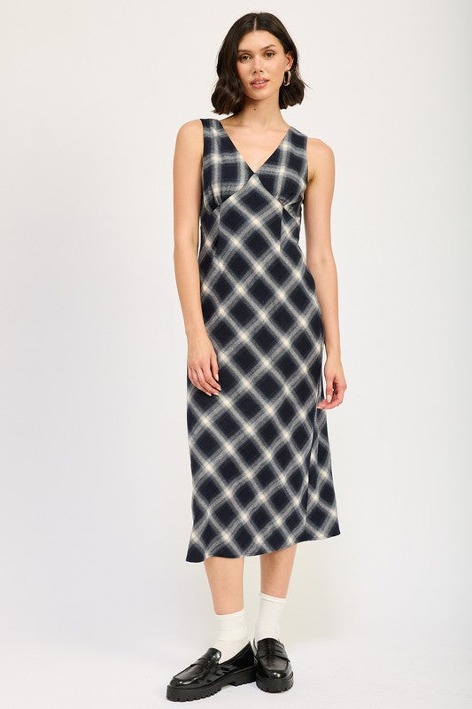 DK NAVY Plaid Bias Maxi Dress