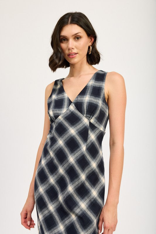 DK NAVY Plaid Bias Maxi Dress