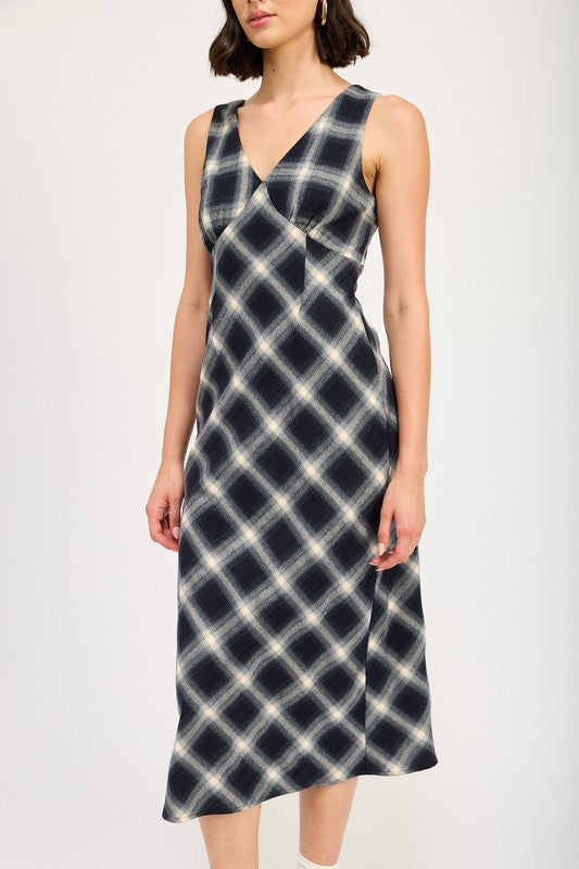DK NAVY Plaid Bias Maxi Dress