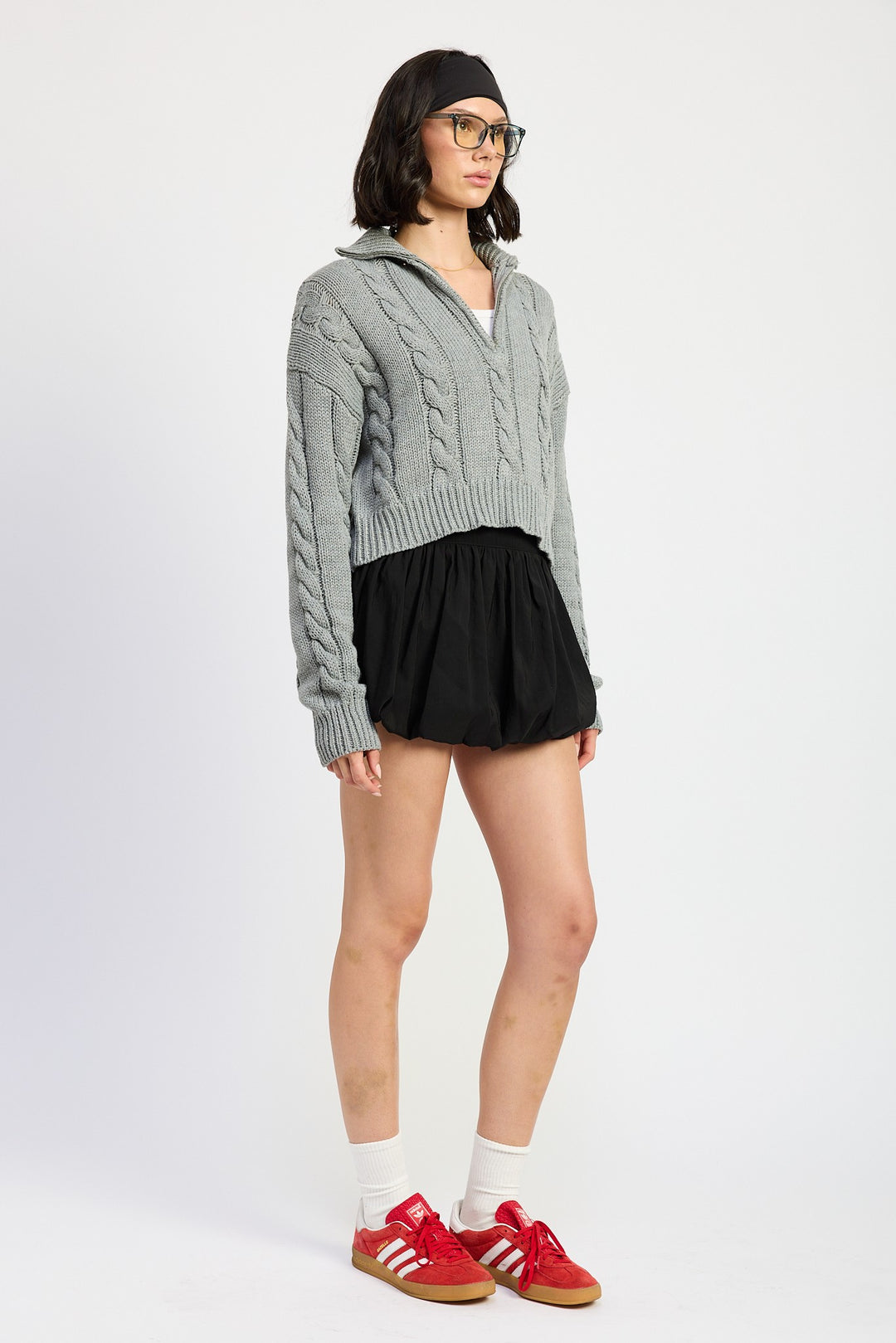 H Grey Cable Knit Sweater With Half Zip