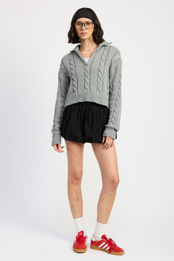 H Grey Cable Knit Sweater With Half Zip