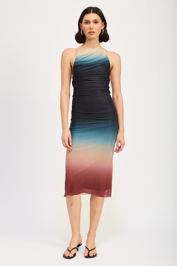 Multi Halter Neck Ombre Maxi Dress